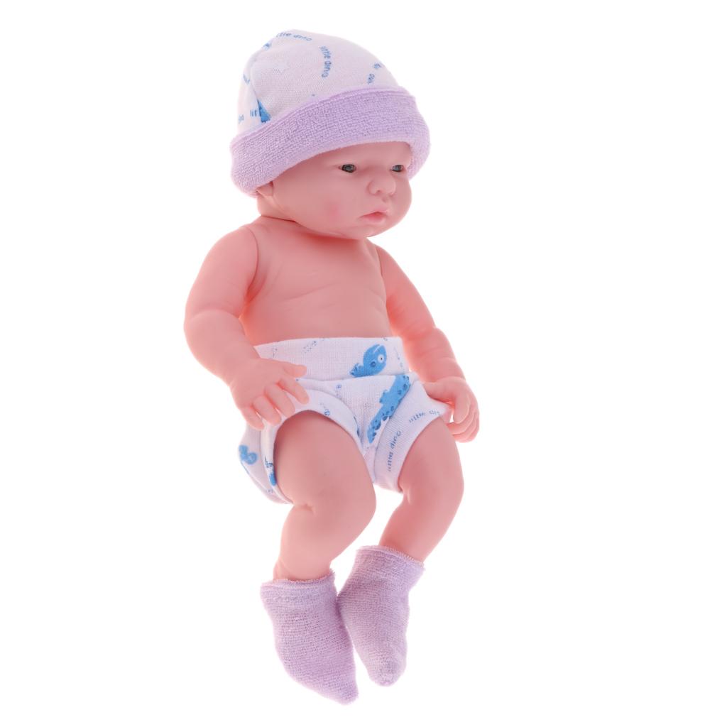Flexible Reborn Doll 10inch Realistic Soft Vinyl Newborn Baby Dolls with Purple Clothes