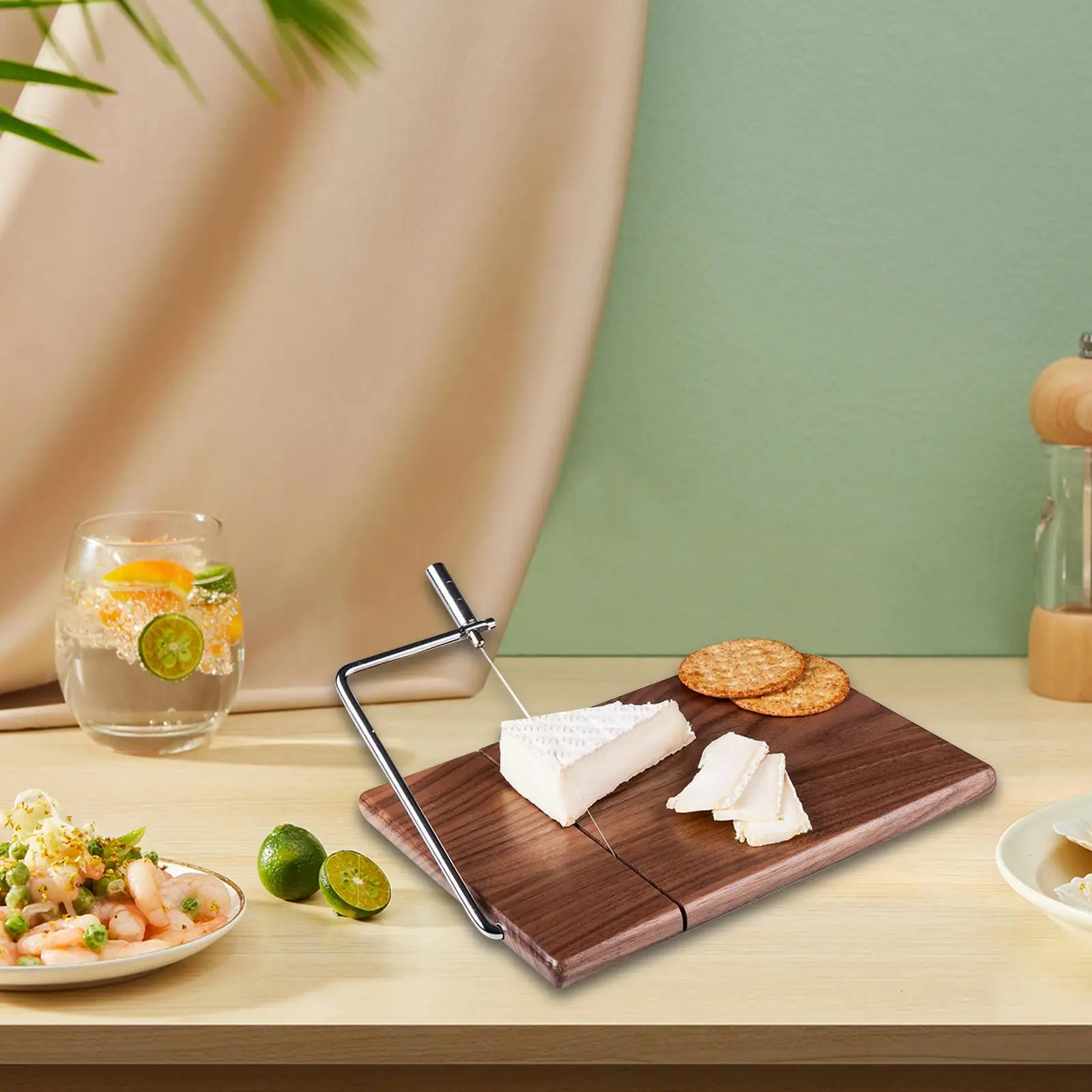Wooden Cheese Slicer Board Cooking with Stainless Steel Wire Cheese Cutter for Tofu Cheese Butter Handcrafted Soaps Vegetables