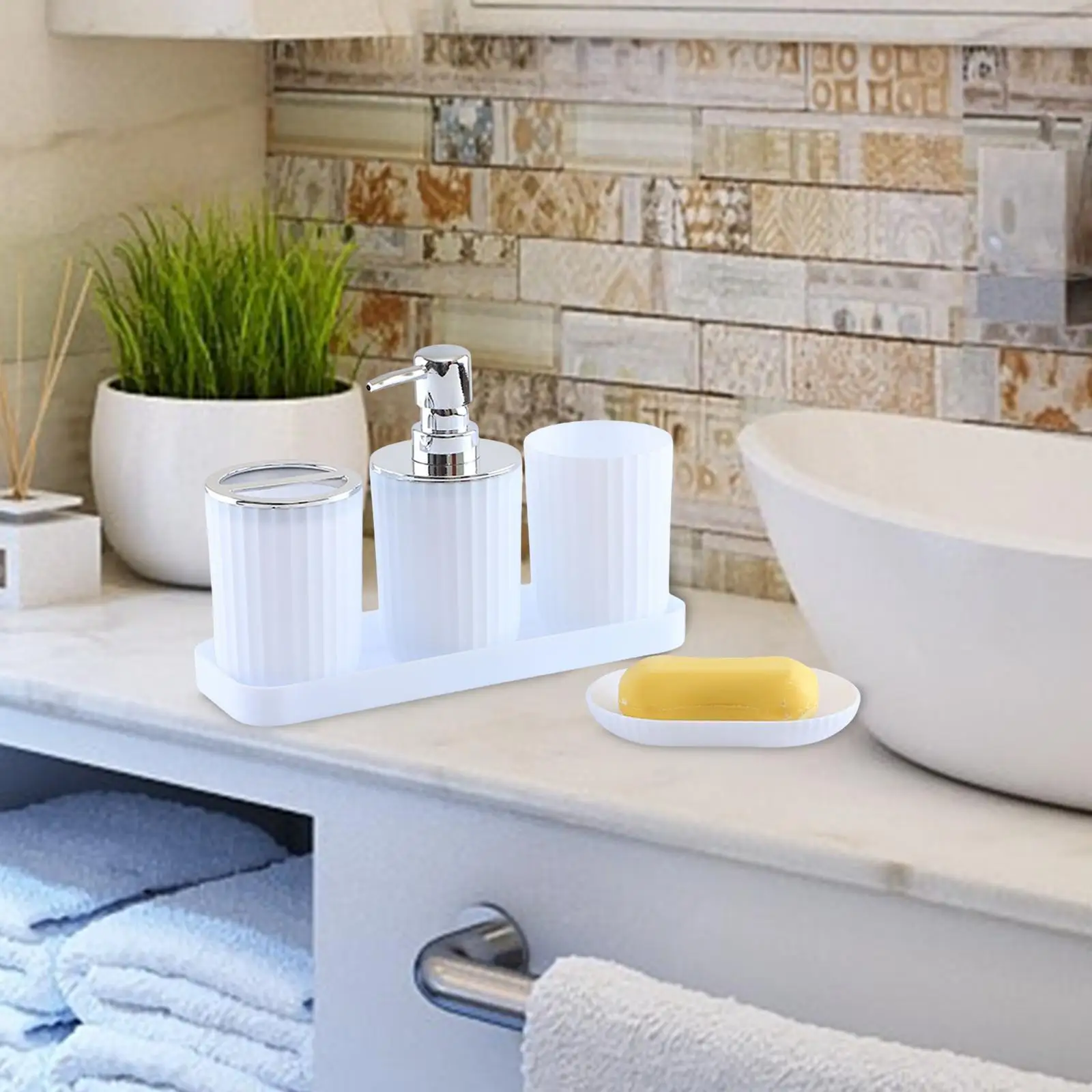 Plastic Bathroom Accessories Set Lotion Bottle Soap Dish Countertop Decor