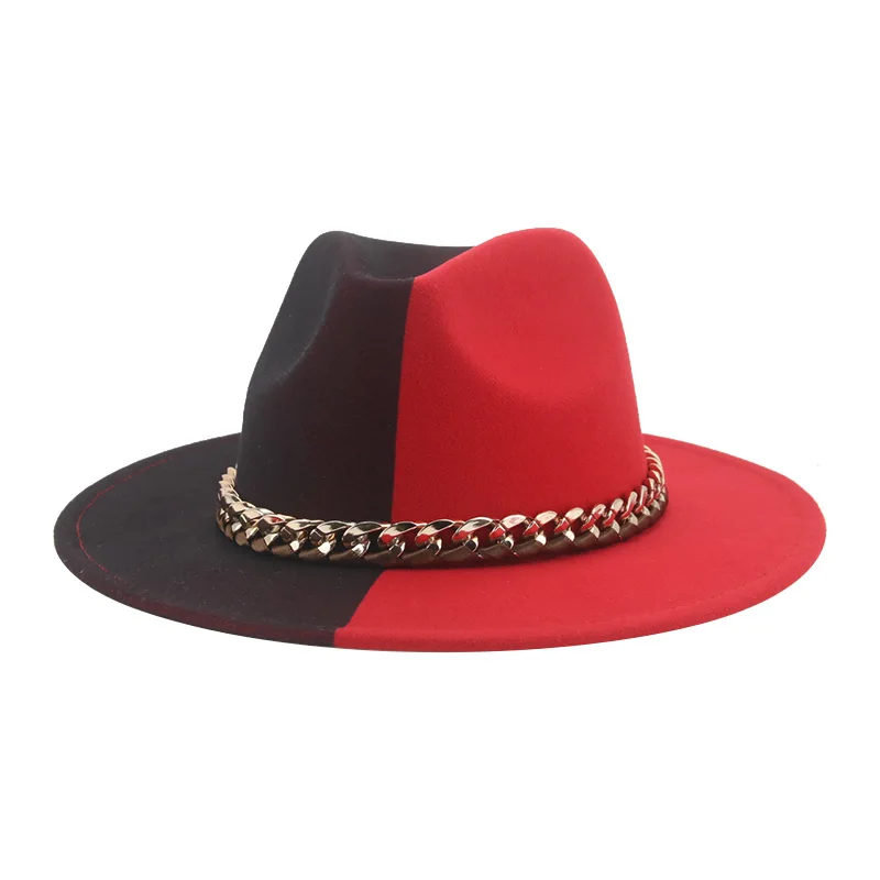 Hat Hats for Women Fedoras Patchwork Felt Caps Men Fedora Red Black New Fashion Luxury Hats for Men Sombreros De Mujer Gorros blue fedora