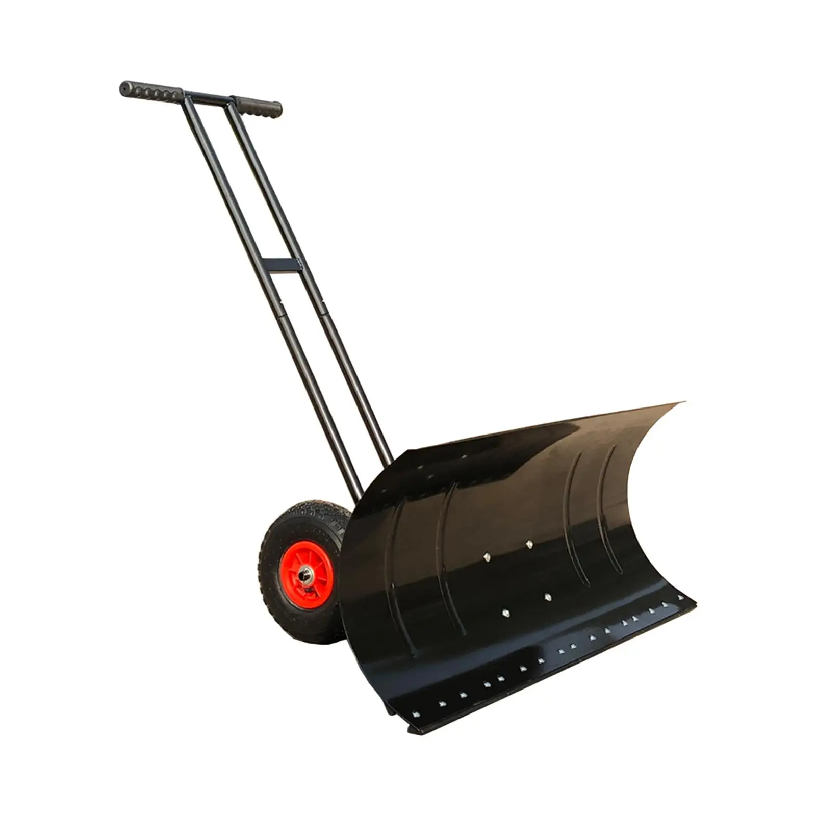 Wheeled Snow Shovel Pusher Adjustable Efficient Anti Skid Wheels Rolling Removal Tool for Deck Sidewalk Clearing Pavement Garden