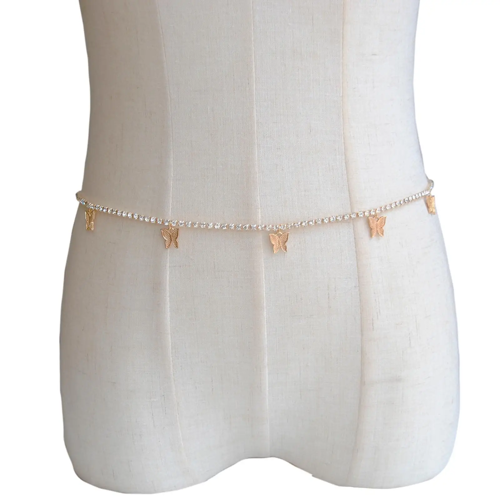Shiny Rhinestone Waist Chain for Dress Bikinis Jewelry Costume Accessories Beach Bikinis Butterfly Pendant Trendy Body Chain