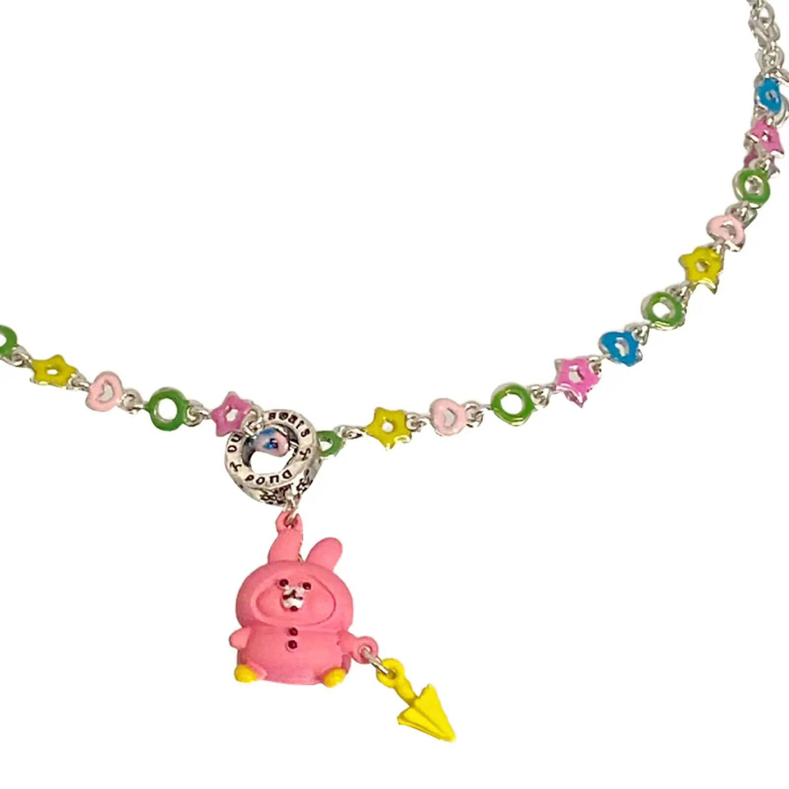 Colorful Choker Necklace Stylish Boho Cartoon Rabbit Pendant Necklace for Graduation Anniversary Beach Birthday Gift Party