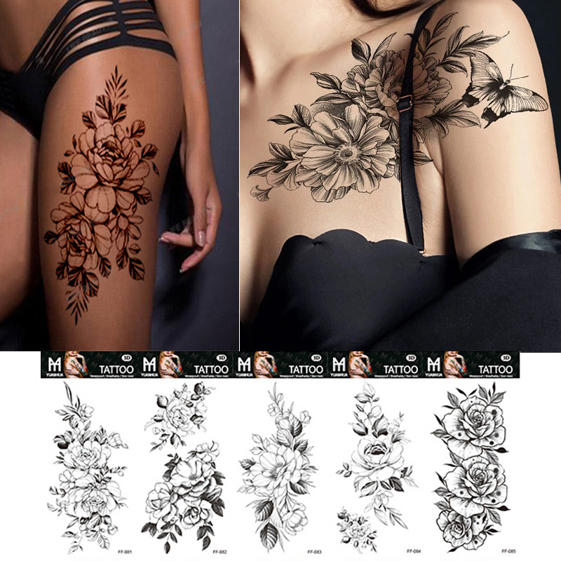 Best of Black Large Snake Flower Fake Tattoo Sticker For Women Dot Rose Peony Temporary Tattoos DIY Water Transfer Tatoos Girls Reviews & Tips