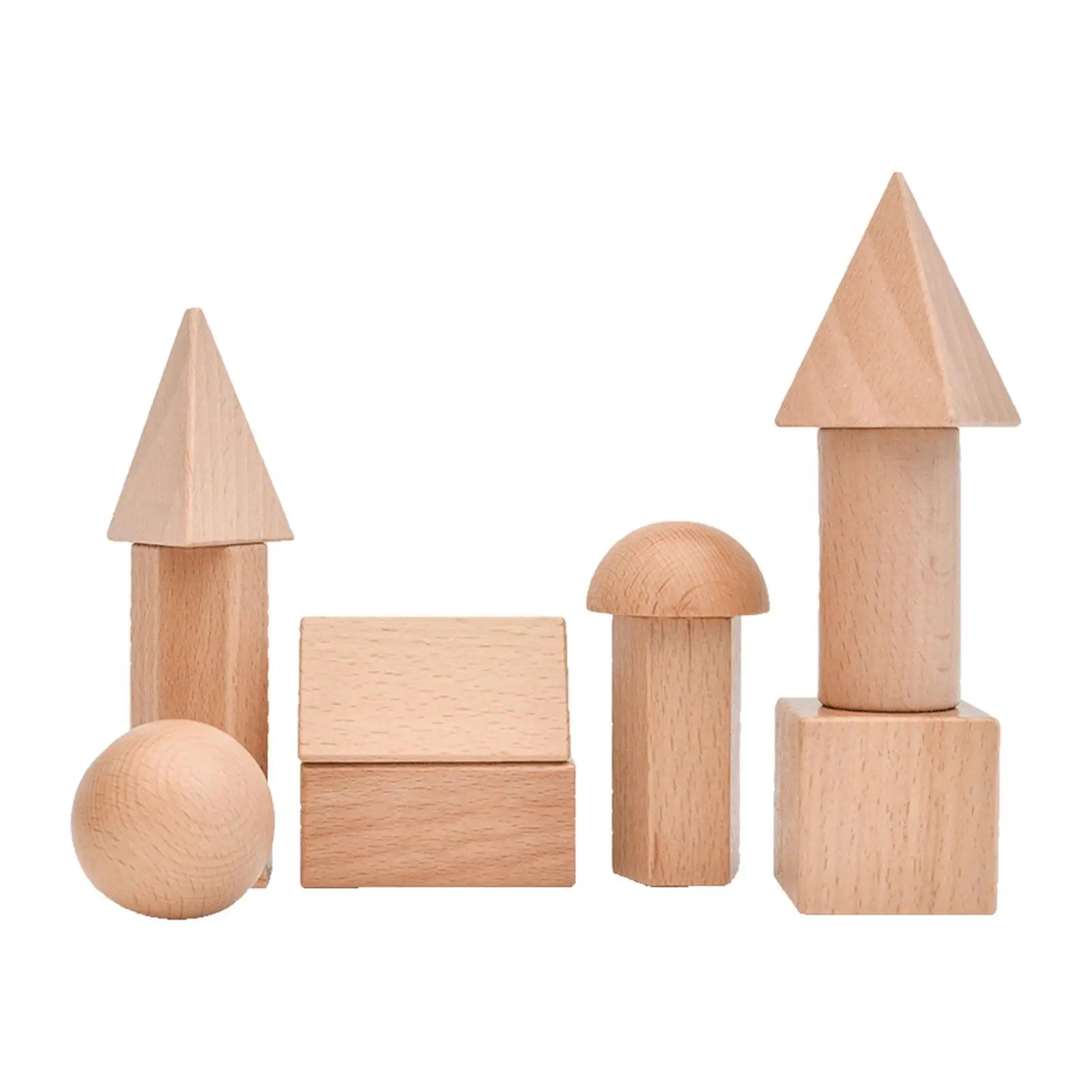 Wood Geometric Solid Blocks 3D Shapes Learning Toy for Home Preschool Kids