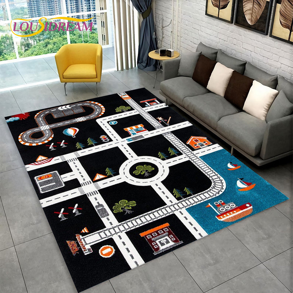 tapis de jeu pour trafic routier urbain sur zone de salle de décor de salon et de chambre polymères de sol non ald