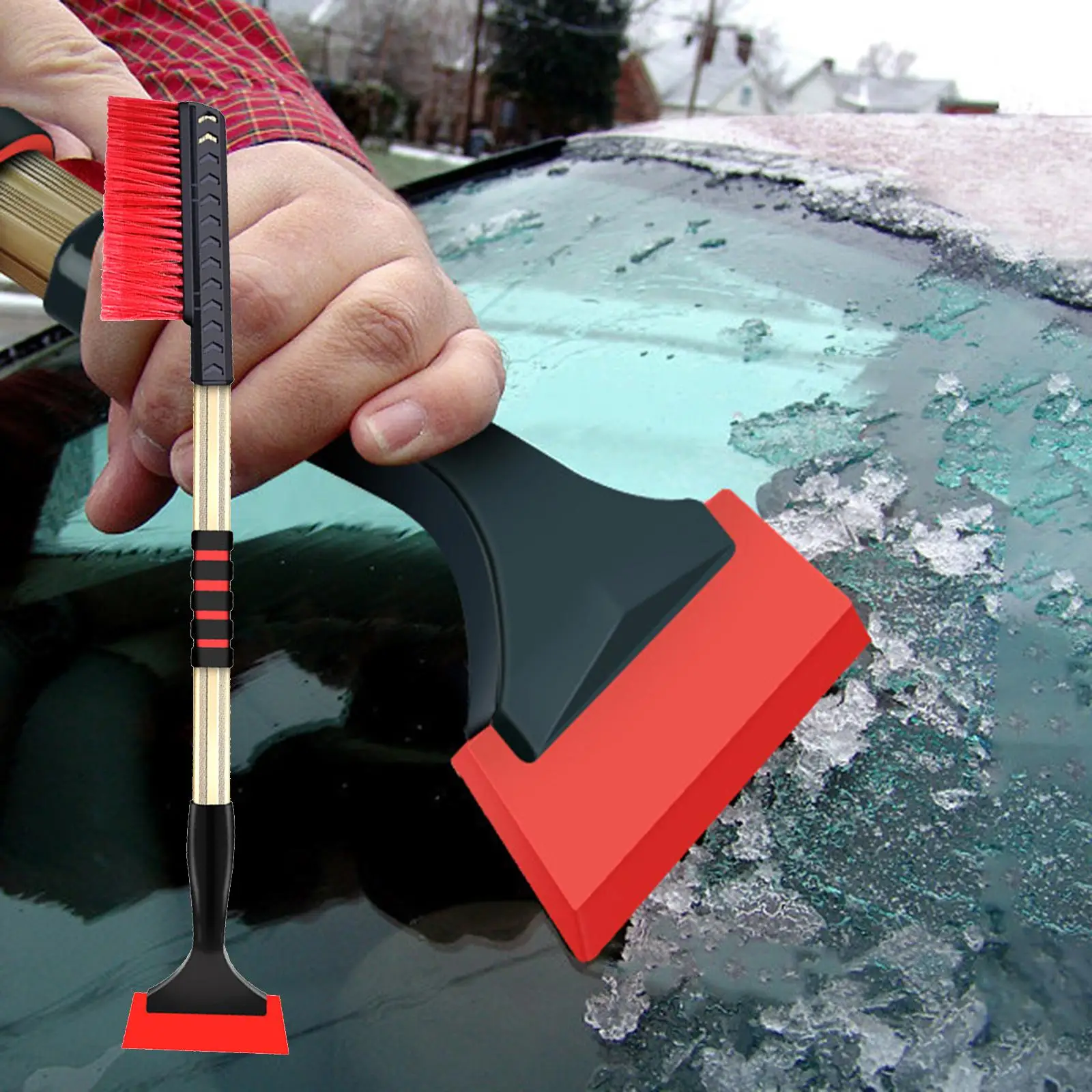 Snow Removal Brush Tool Telescopic Handle Snow Cleaning Anti Slip Sponge Grip Windshield Snow Defrosting Scraper for Car