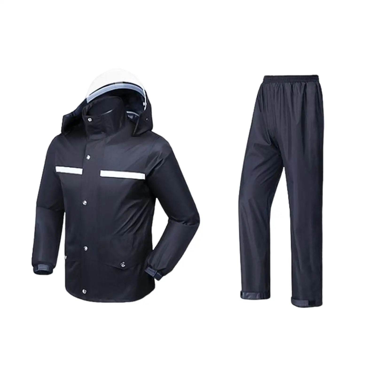 Rain Suit Jacket and Trouser Suit Hooded Breathable Durable Elastic Machine Wash Rain Gear Detachable Brim for Men and Women