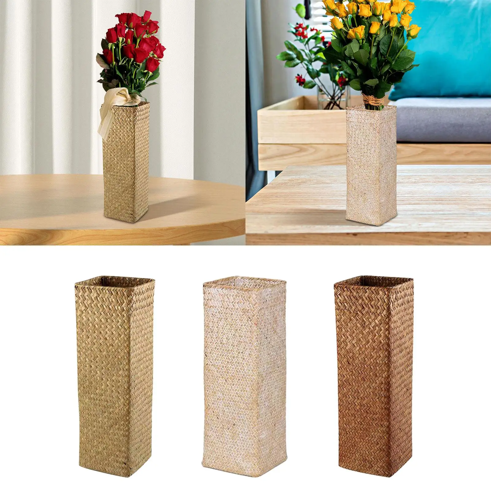 Rattan Flower Basket Vase Floral Arrangement Straw Vase Dried Flower Vase