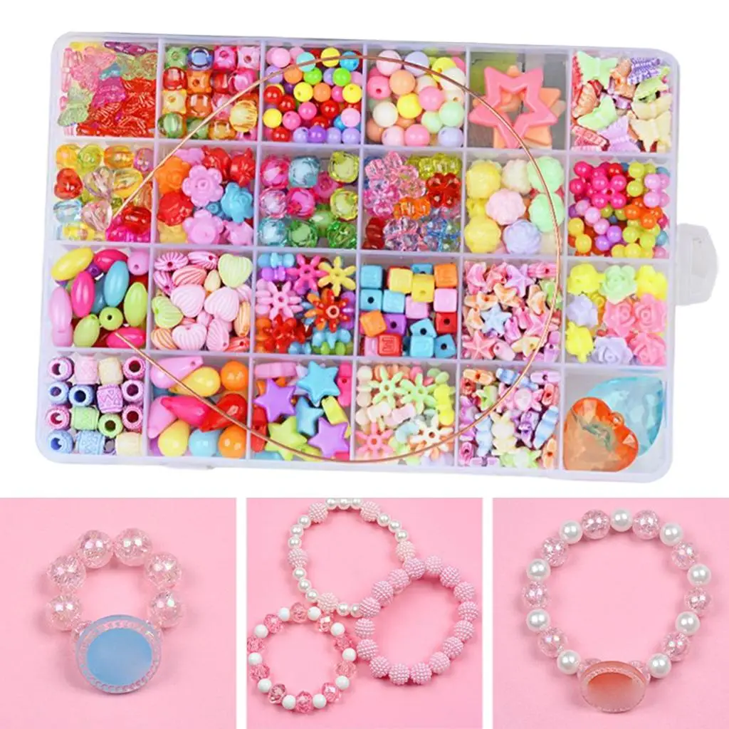Colorful Beads Kit Jewelry Making Toys Material Accessories Handmaking DIY 450Pcs for Bracelet Hairband Beading Jewelry Girls