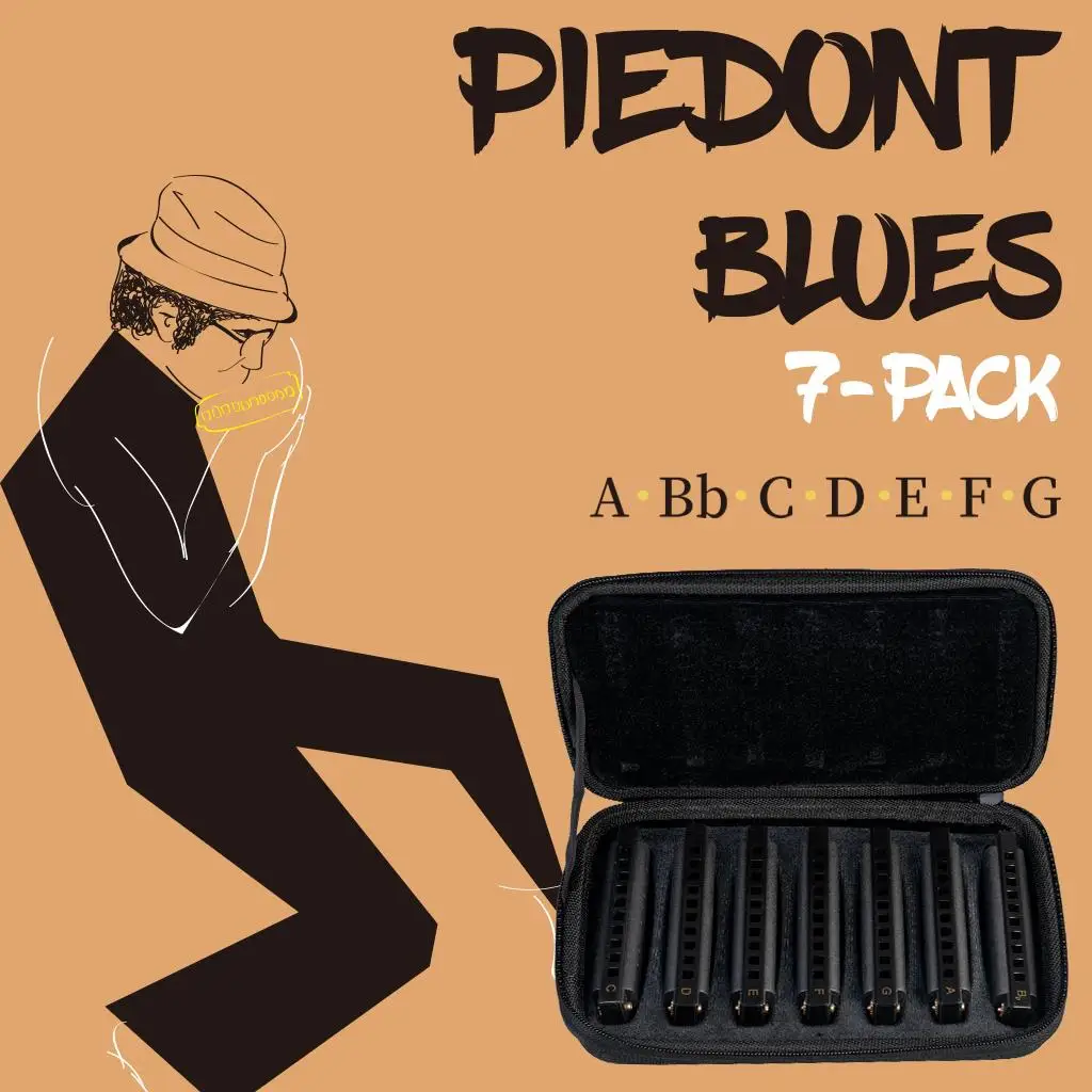  Piedmont Blues Harmonica, A, Bb, C, D, E, with Case Pack