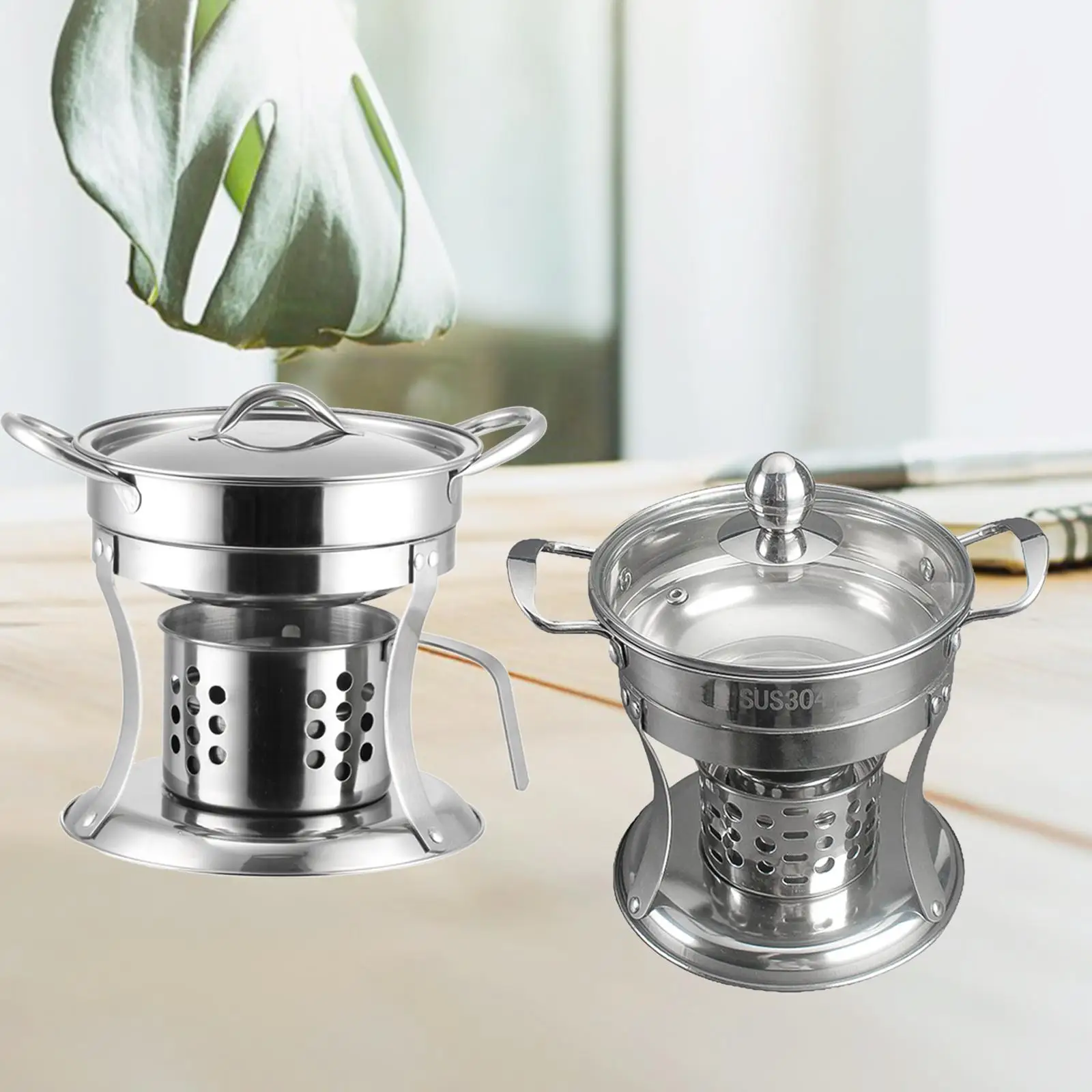 Stainless Steel Chafing Dish Hot Cheese Fondue Set Melting Pot Single Non-magnetic Alcohol Burner for Camping