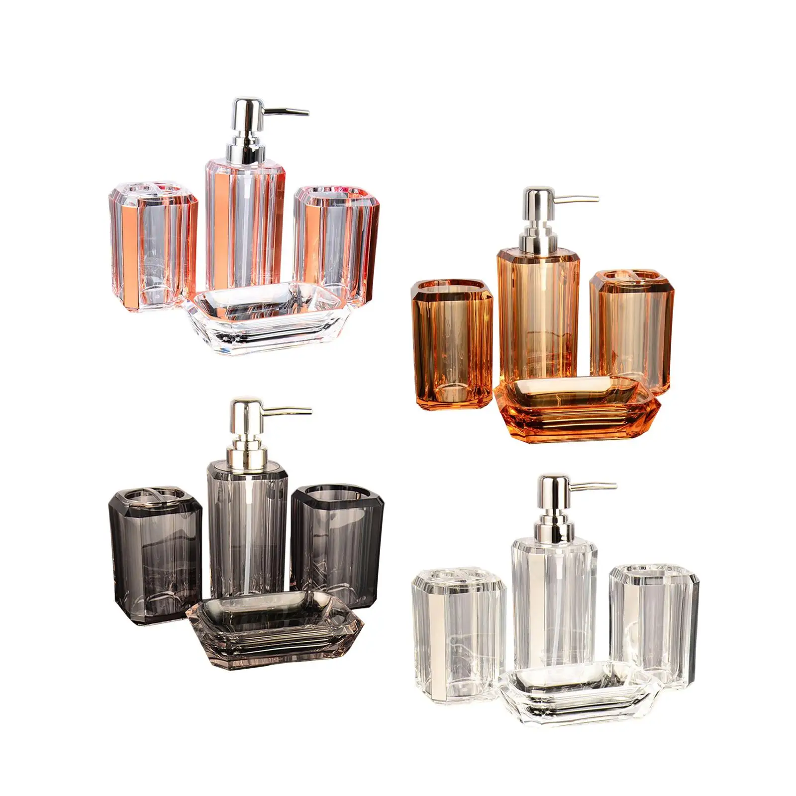 4Pcs Bath Accessory Vanity Accessory Set Clear Toilet Accessories Set Toothbrush Holder Soap Dispenser for Household Decoration
