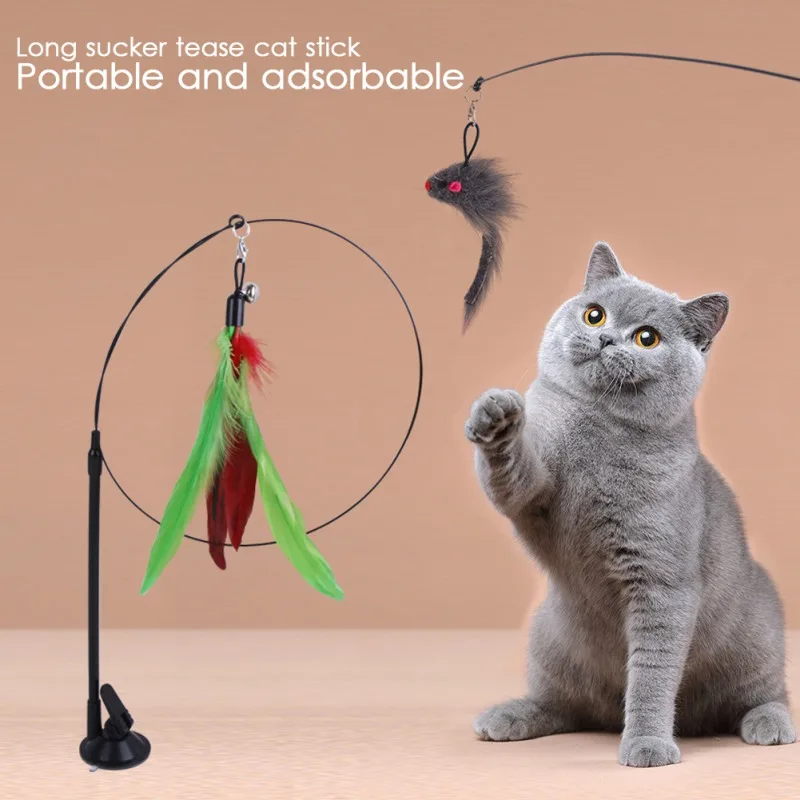Cat Toys Cat Teaser Wire Fish Funny Cat Rod Fishing Cat Rod Feather Bell Funny Cat Stick Pet Interactive Training Playing Toy