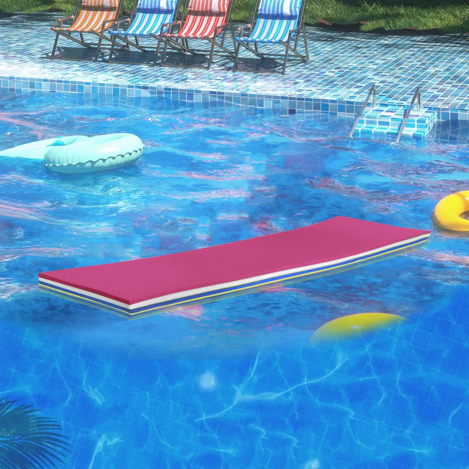 Pool Floating Water Mat 3 Layer Water Raft 43x15.7x1.3Inches Durable Having Fun on The Water for Relaxing Xpe Foam Mat