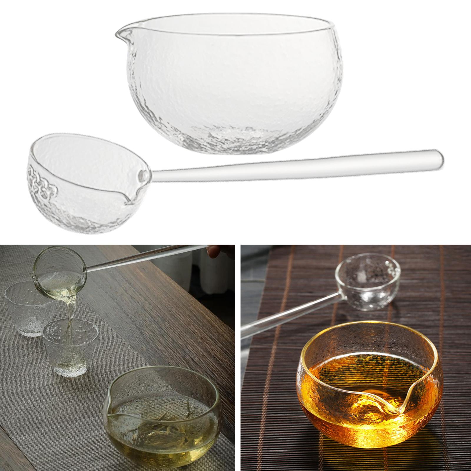 Textured Glass Matcha Bowl and spoon with Pouring Spout green Tea Japanese Style Matcha Kit Matcha Glass Bowl for Party