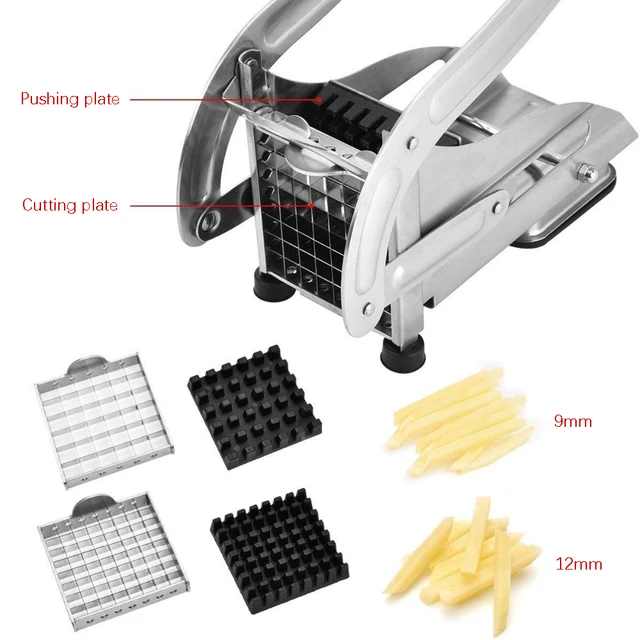  Cortador de papas fritas con 2 cuchillas, cortador profesional  de patatas de acero inoxidable, cortador de patatas fritas, cortador de  papas fritas a presión para papas fritas : Hogar y Cocina