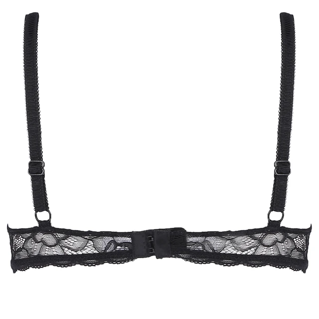 HALF CUP BRA Lace Lounge Women Underwear deep V Black Perspective Nightwear  ABCD $11.26 - PicClick