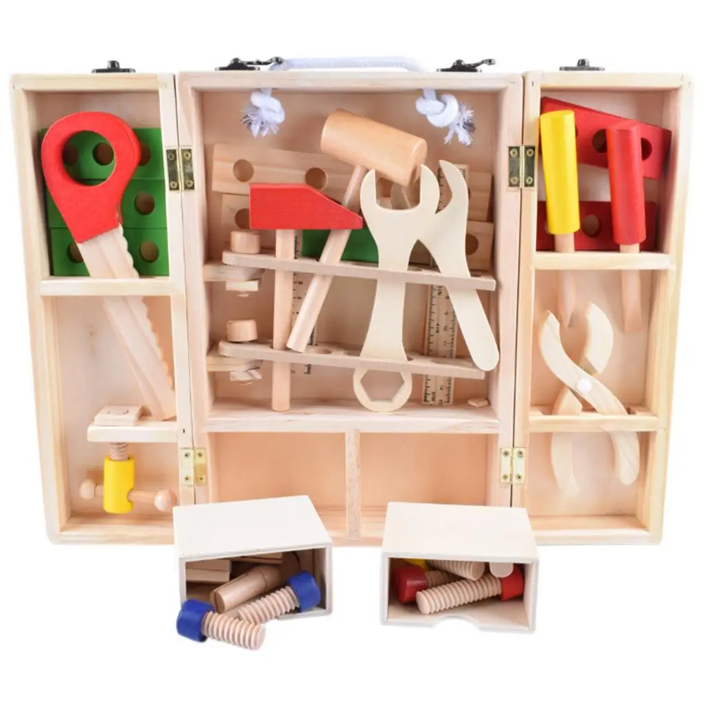 Tool Kit for Kids Wooden Box Stem Construction Toy Learning Gift DIY Creative Repair Toolbox for Home Toddlers 3 Year Old and up