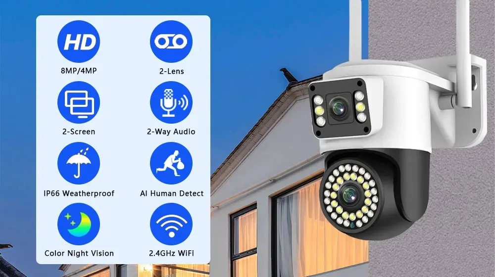Nombre 1, Yoosee 4k 8mp lente dupla telas duplas câmera sem fio de alta definição wifi cctv câmera 360 ° pan-tilt ao ar livre humano auto t