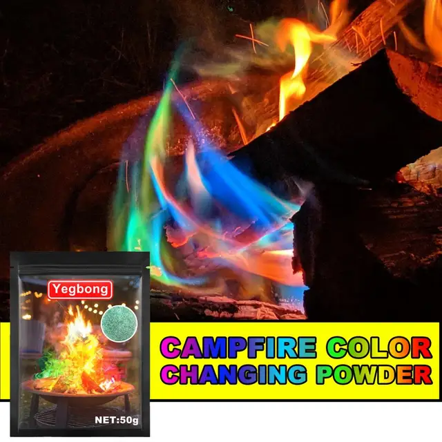 Poudre de flammes changeantes de couleur, 50g, noël, Halloween, feu magique,  coloré, Camping, pique-nique, feu