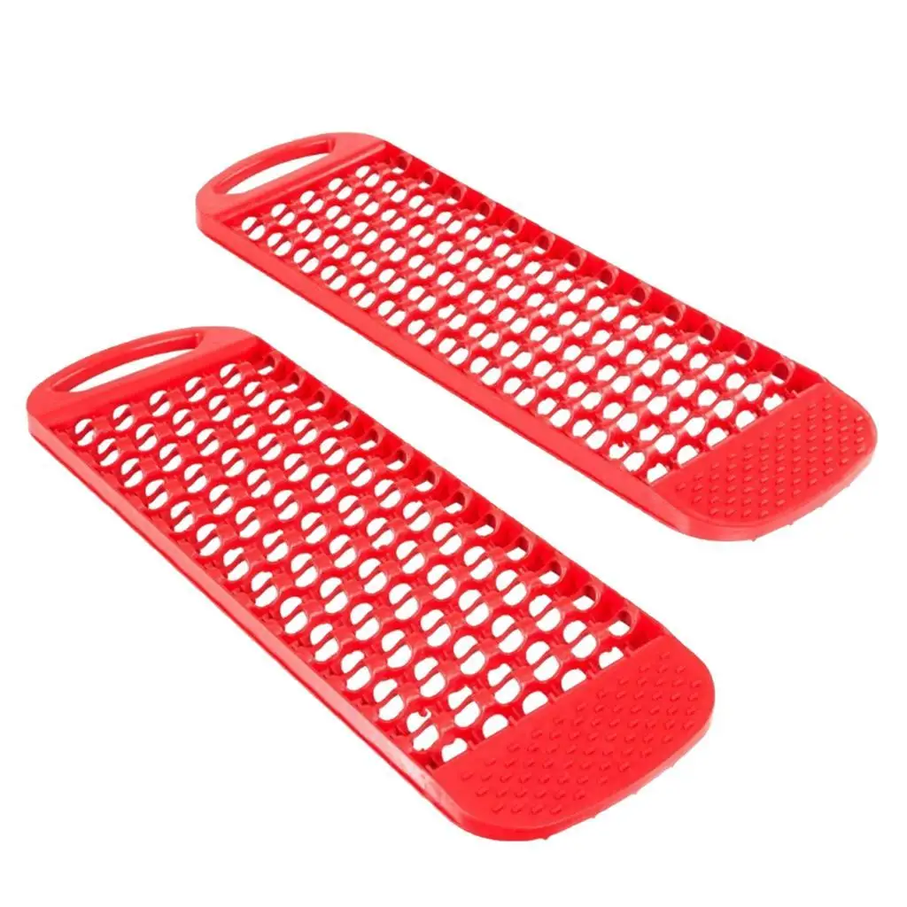 2 PC Traction Mats for Off-Road Mud, Sand, & Snow Vehicle Extraction Red From