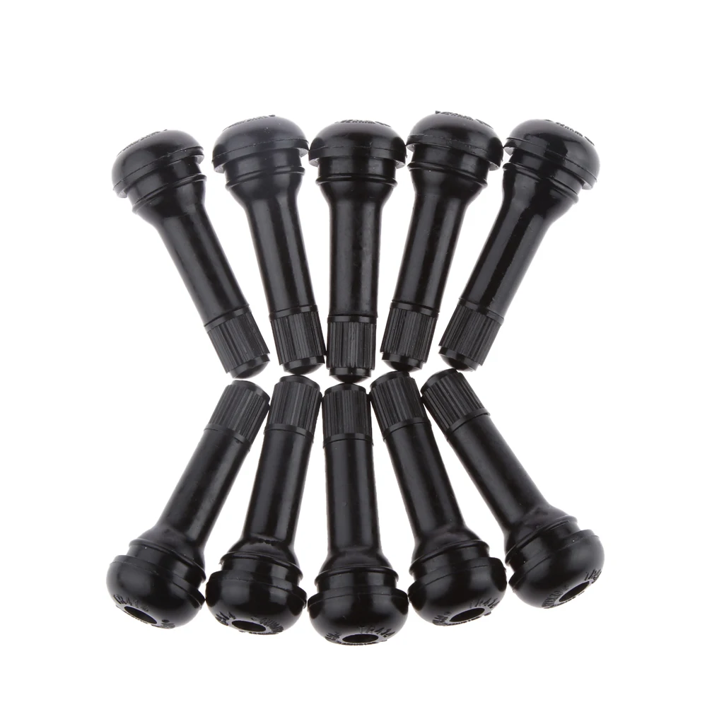 10x TR-414 Snap-In Tire Stems Black Rubber Car Tire Caps Zinc