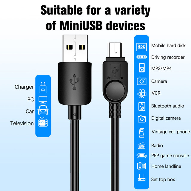 1/2/3M USB 2.0 5Pin Mini USB to USB A Fast Data Charger