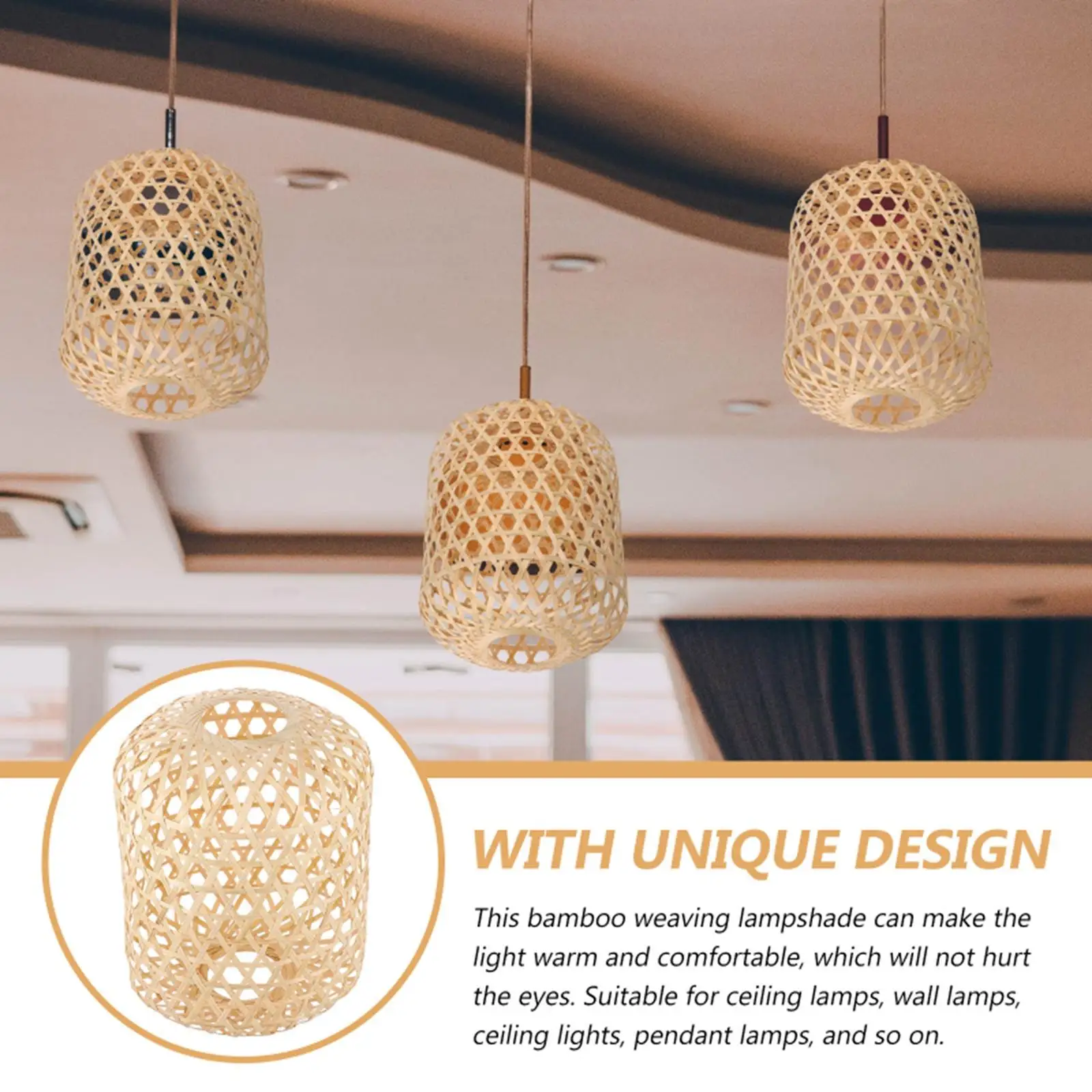 Bamboo Woven Pendant Light Shade Vintage Weave Rattan Basket for Hanging Light Fixture Ceiling Light Chandelier Lamp Holder Cafe