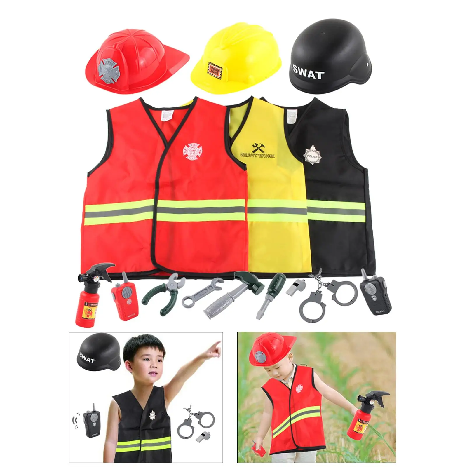 Fireman Costume  Uniform Construction Worker Costume Toy Set for Party