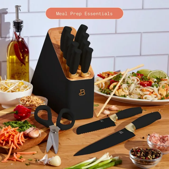 12 Piece Knife Block Set with Soft-Grip Ergonomic Handles White and Gold by Drew  Barrymore - AliExpress