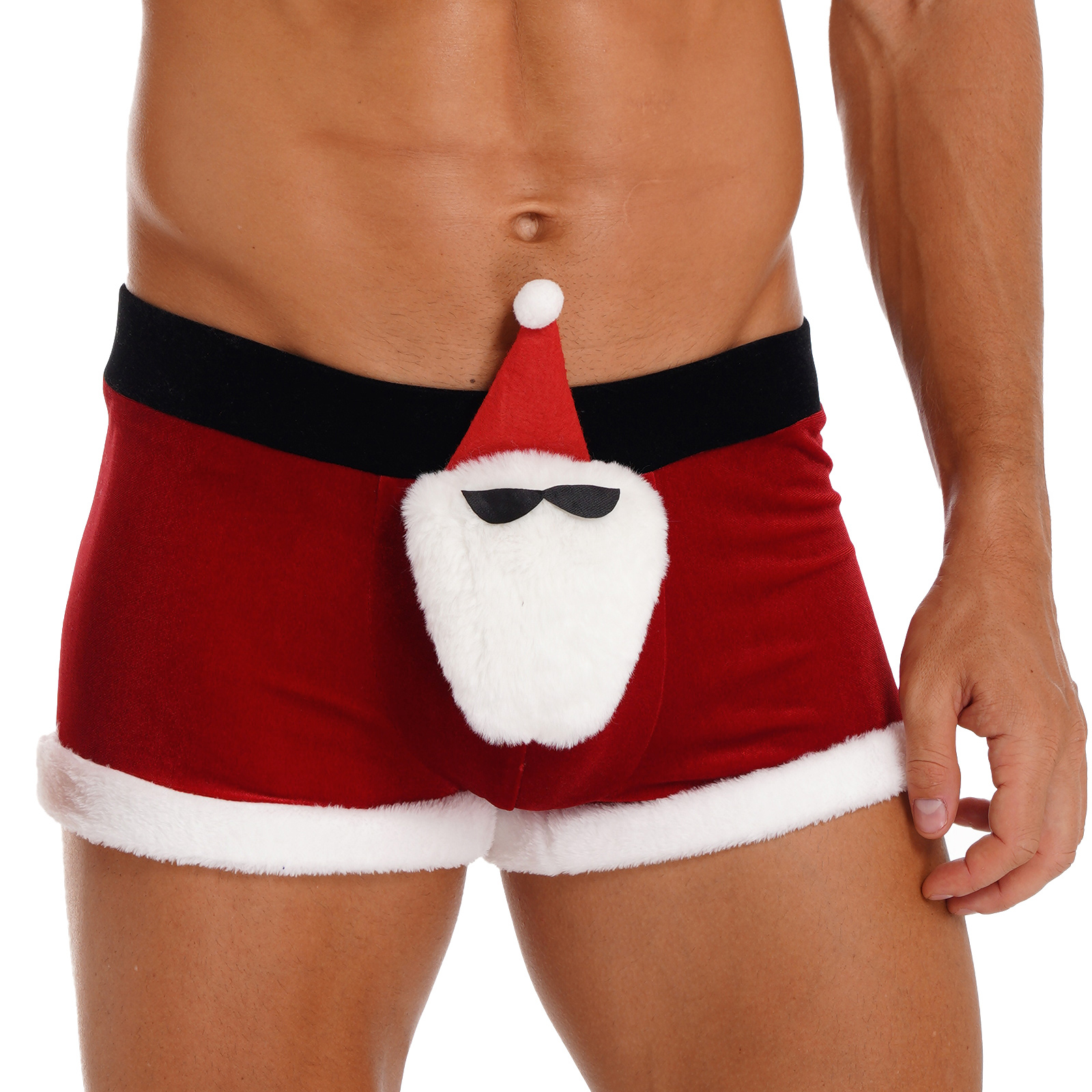 Männer Weihnachten Kostüm Sexy Dessous Set Elastischer Bund Santa Claus Boxer Briefs Shorts mit Hut Karneval Weihnachten Party Clubwear – Detail 18