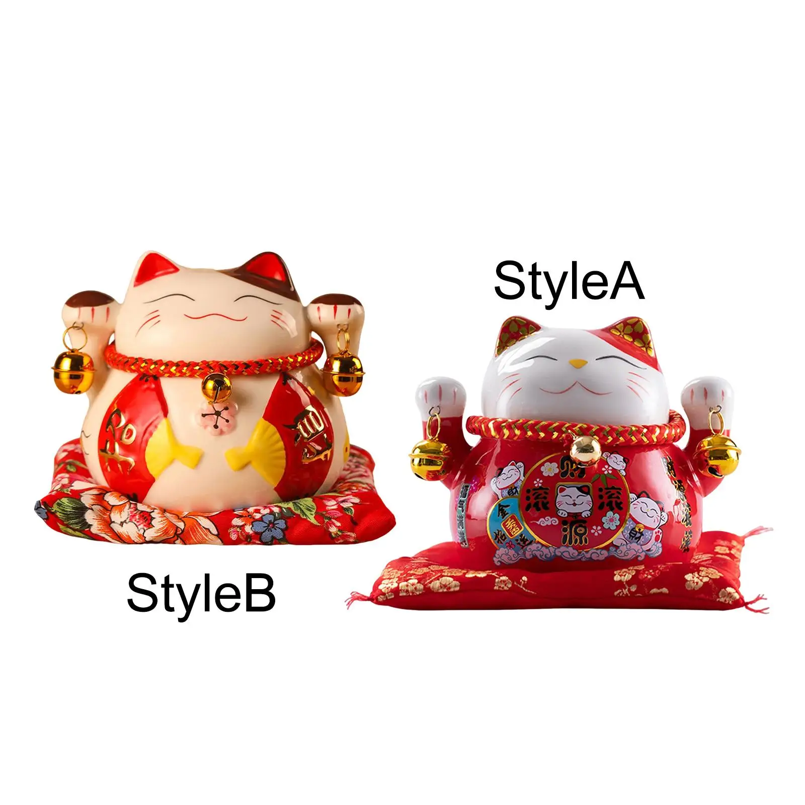 Lucky Cat Money Bank Ceramic Ornament Animal Statue for Table Decoration