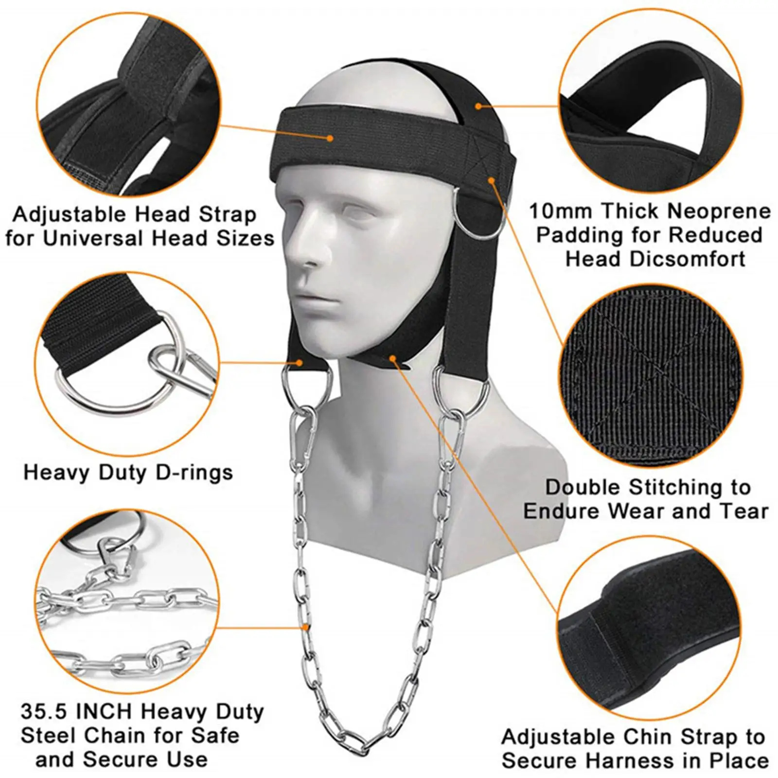Head Neck Harness Equipment Black Durable Support for Weight Lifting Sports