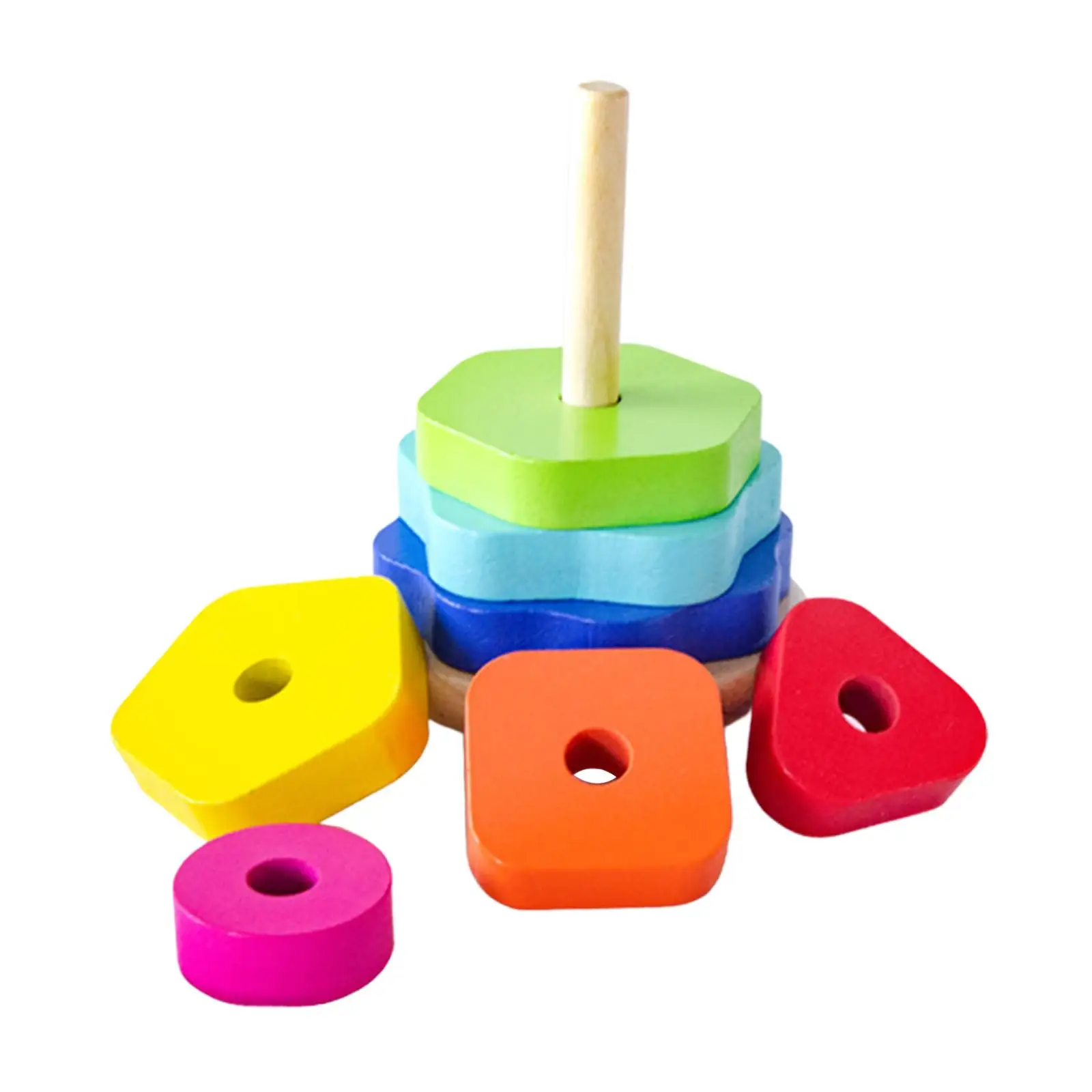 Colorful Stacking Tower Shape and Color Motor Skill Early Learning Wood Building Blocks for School Home Age 2+ Years Baby