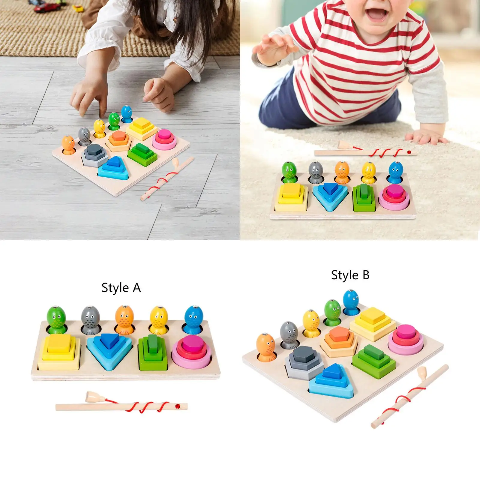 Fish Fishing Preschool Learning Toys Educational Toys Shape Sorter Color Stacker Toy for Kids Boys Girls 18+ Months Old Toddlers