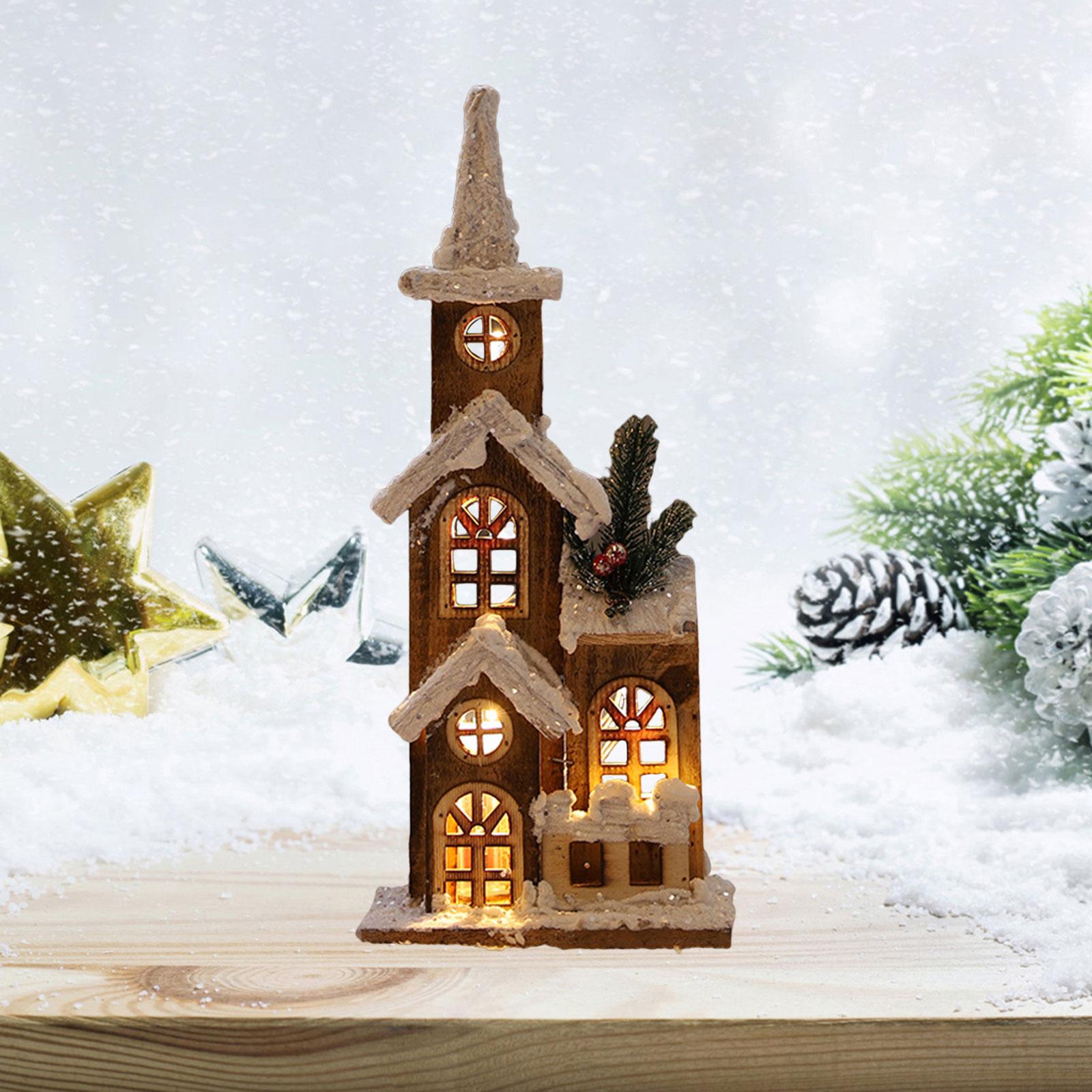 Christmas LED Light Wooden Light up Indoor Room Decor Xmas Village Snow House for New Year Festival Desktop Holiday Party