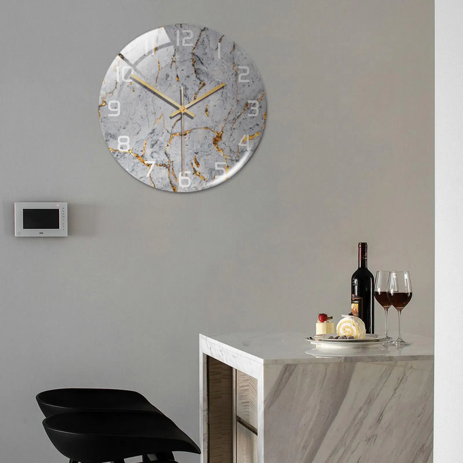 Wall Clock Marble Texture Silent Non Ticking Decorative for Bedroom Kitchen
