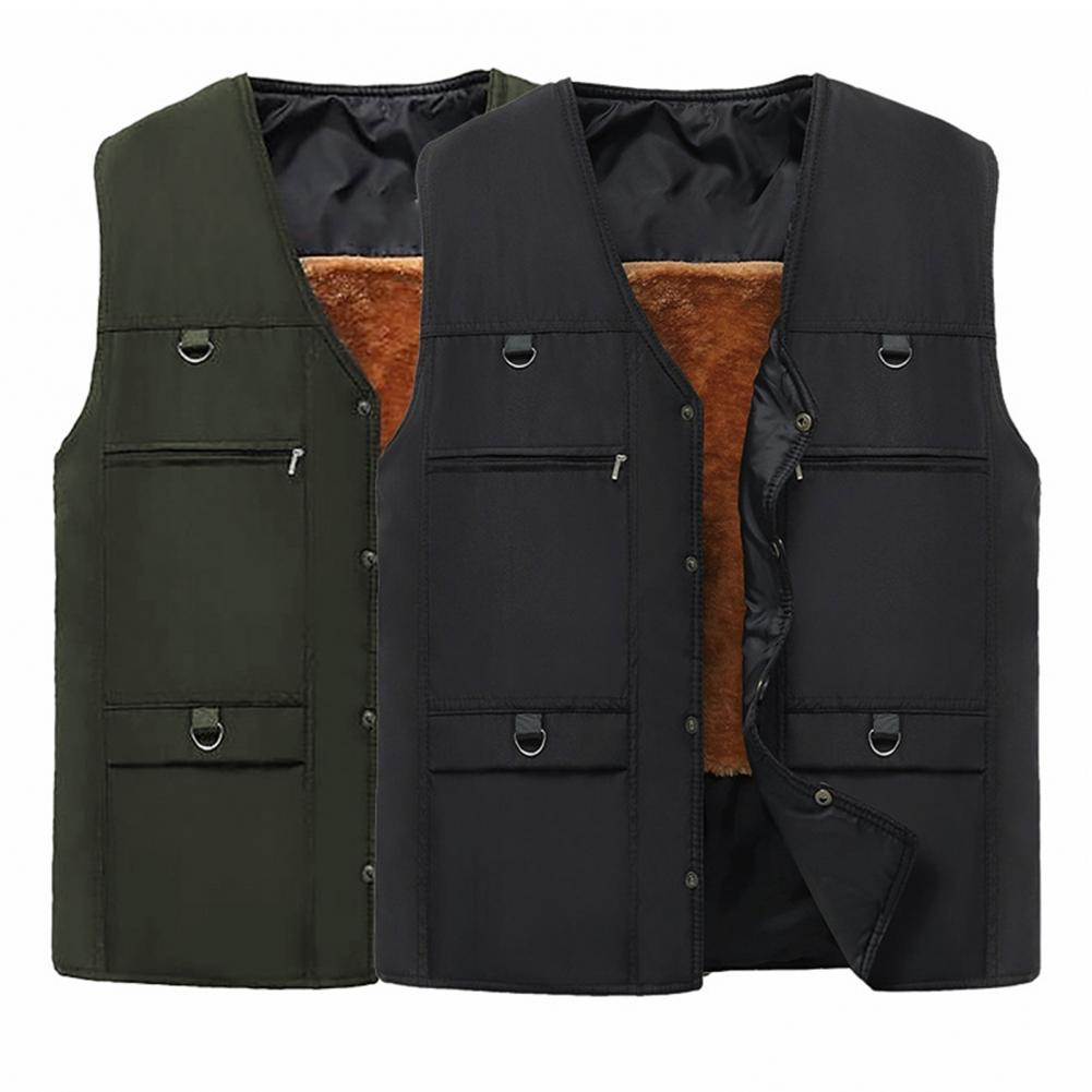 Description Picture 3 of itemMen Fall Winter Vest Thick Plush Sleeveless Waistcoat Zipper Closure Mid-aged Father Fishing Waistcoat Men Winter Vest Coat