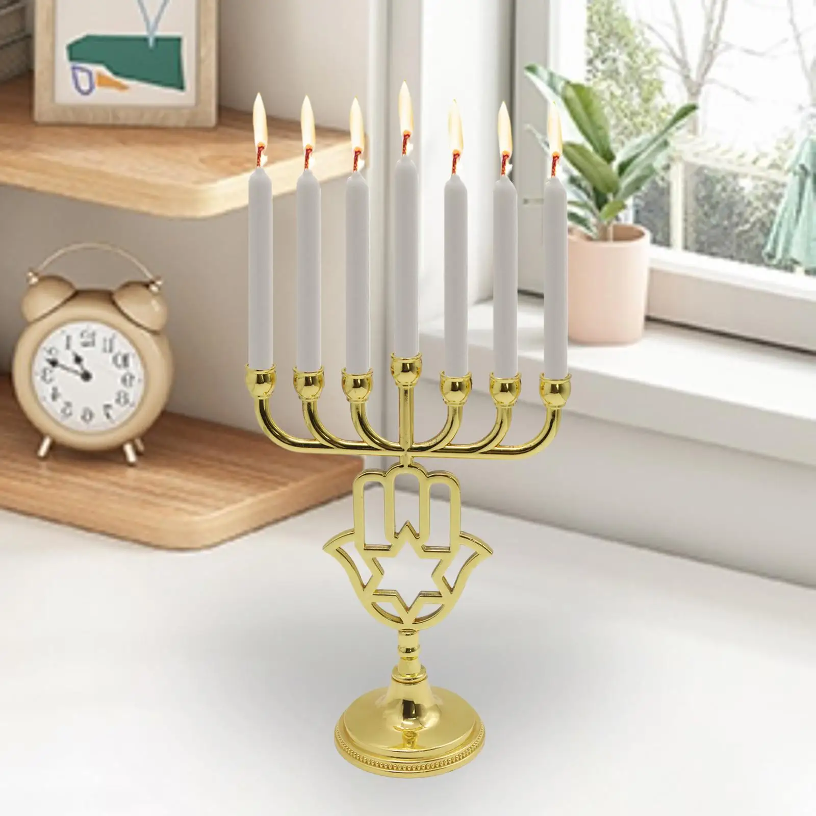 Hanukkah Chanukah Menorah Ornament 7 Branches Candle Holder Candle Stand for New Year Event Anniversary Festival Decoration