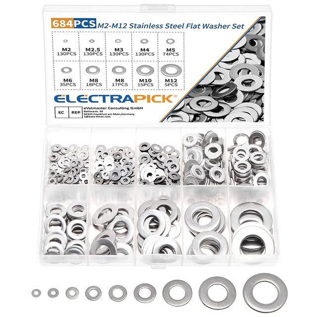 Threns 684Pcs Flat Washer Stainless Steel Washers Assorted M2 M2.5