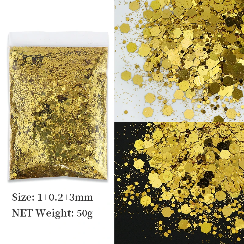 Best of 50G Chunky Glitter Nails Accessories Mixed Hexagons Sequins Rose Gold Nail Pigment Powder Nail Art Decorations Manicure Supplies Reviews & Tips - Image 4