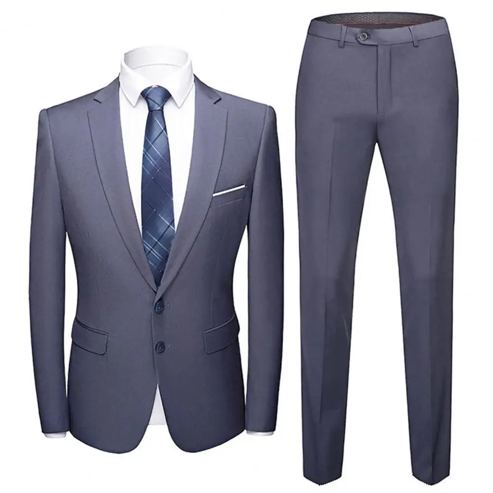 1 Set Suit Coat Trousers Lapel Cozy Fine Stitching Pure Color ...