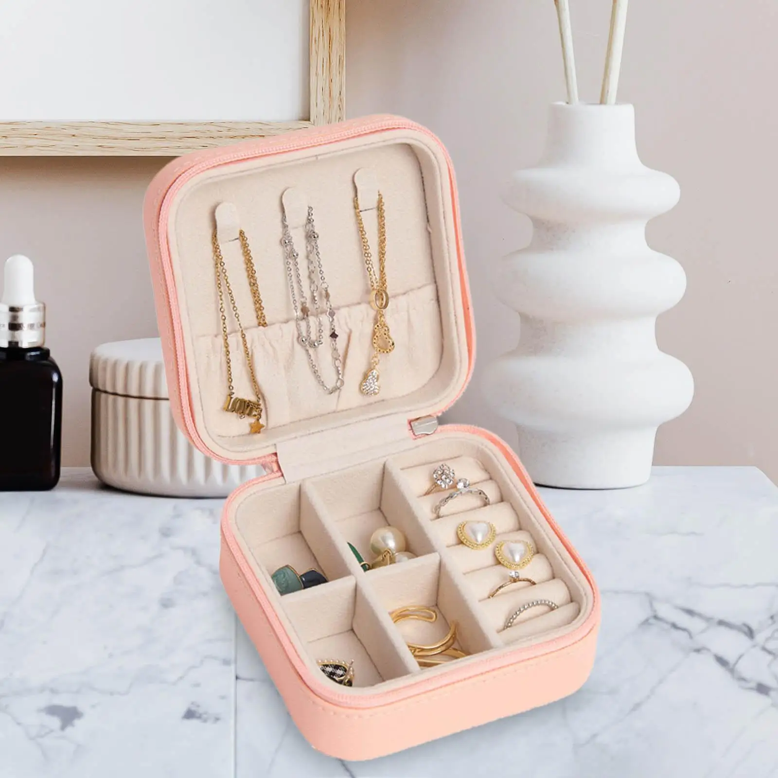 PU Leather Travel Jewelry Box Organizer Case Necklace Holder Display Storage Velvet Lined Container Portable for Rings Bracelets