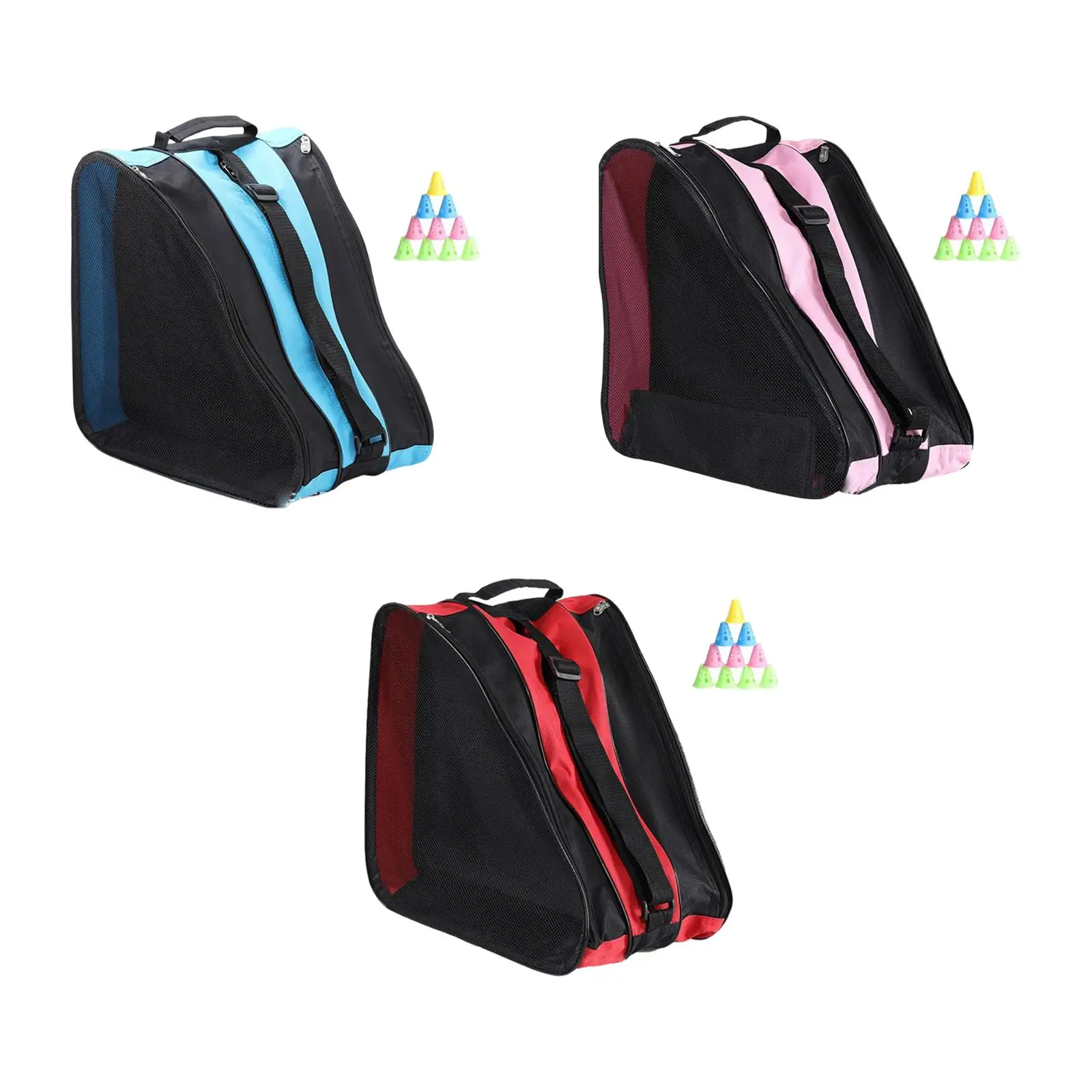 Roller Skates Bag Breathable Ice Skate Bags Ski Sports Shoulder Bag Large Capacity 3 Layer Triangle Skate Bag for Girls Boys