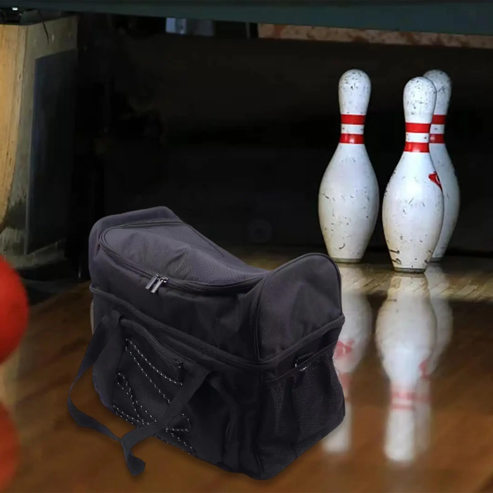 Bowling Bag for Double Balls Nylon Protective with Padded Divider Handbag Bowling Ball Tote Holds Single Pair of Bowling Shoes