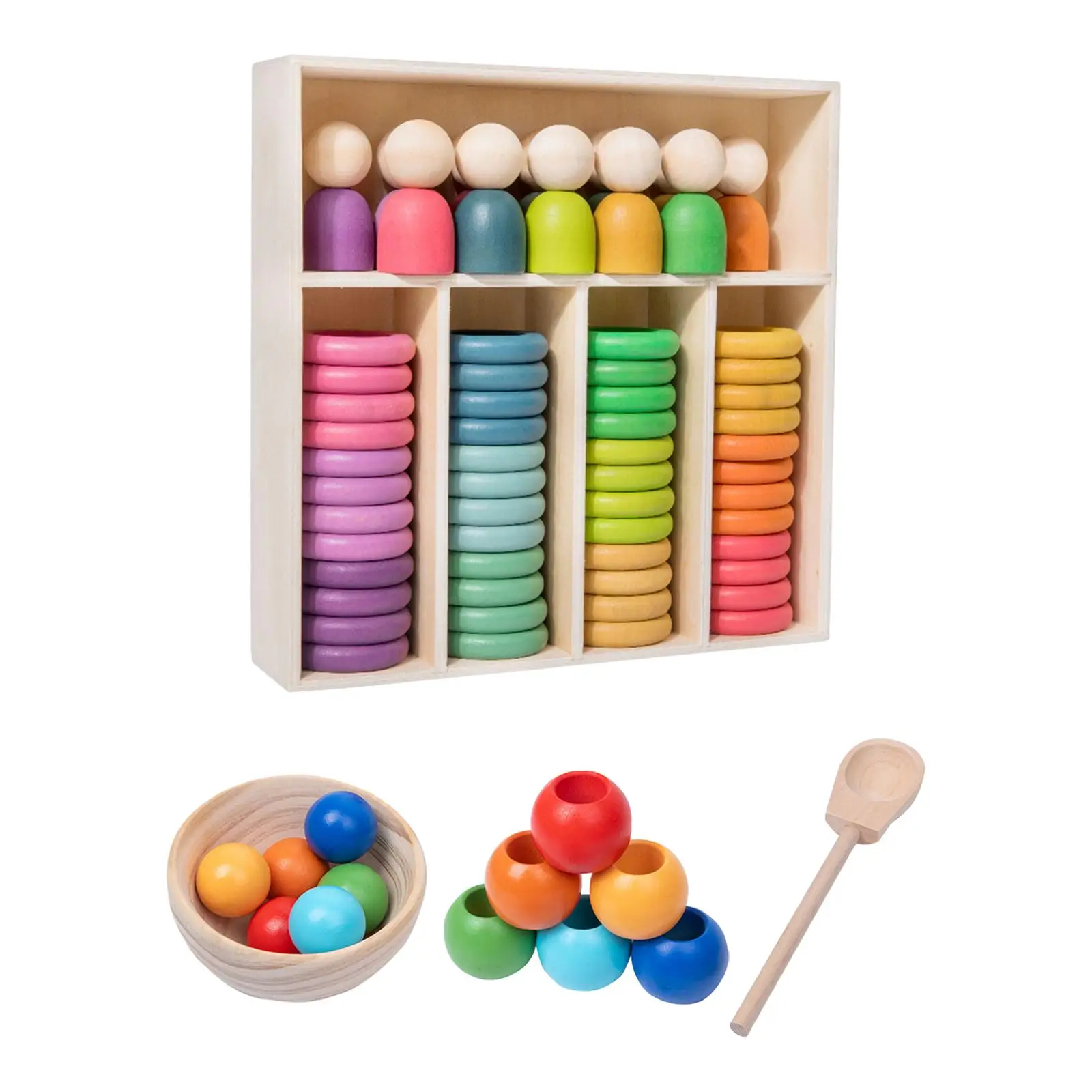 Wooden Rainbow Stacking Sorting Toys Montessori Toys Stacking and Building Toy for Kids Preschool Toy Learning Activity