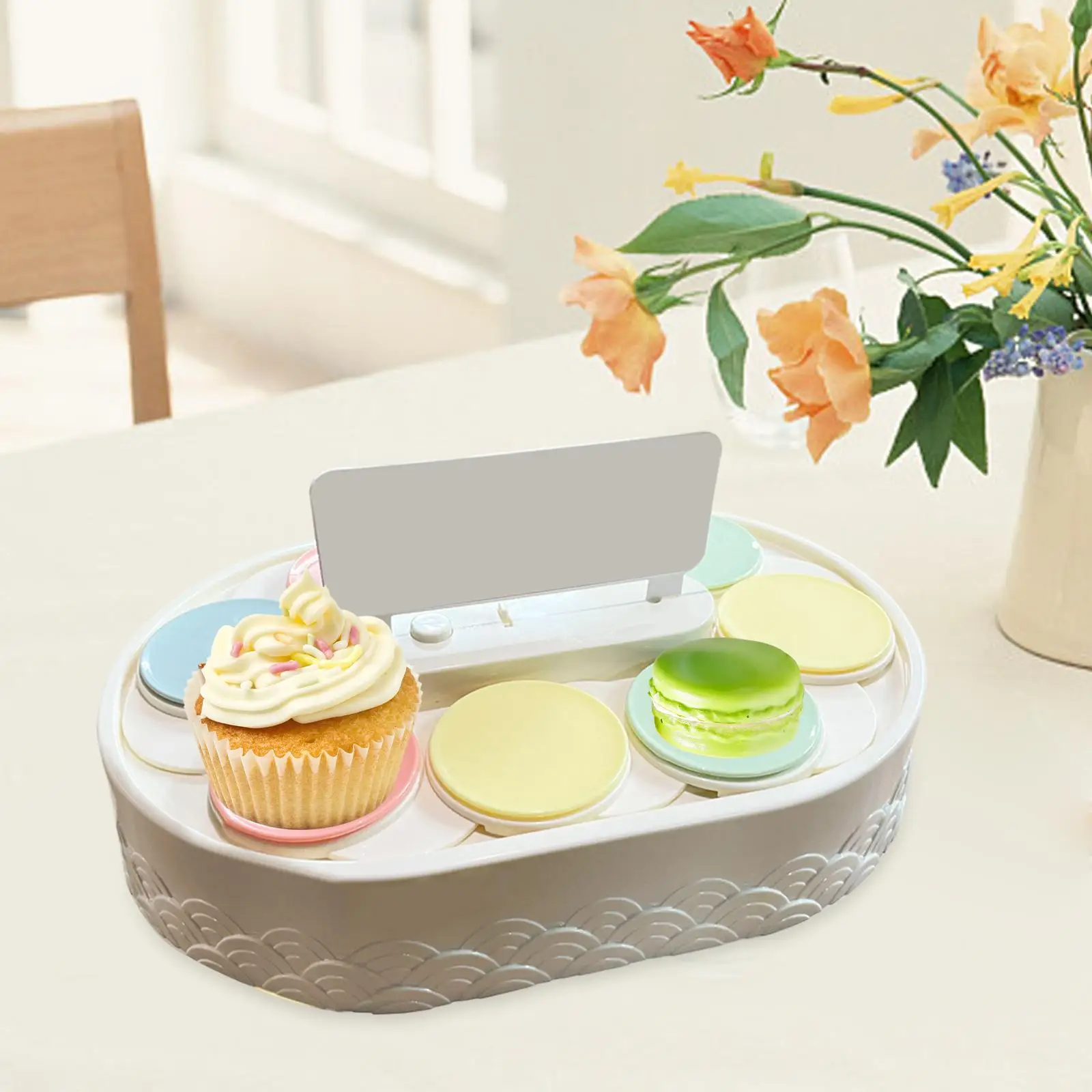 Tabletop Rotating Sushi Machine Swing Tray Dessert Stand Cookie Cupcake Holder for Home Event Desserts Cupcakes Festival