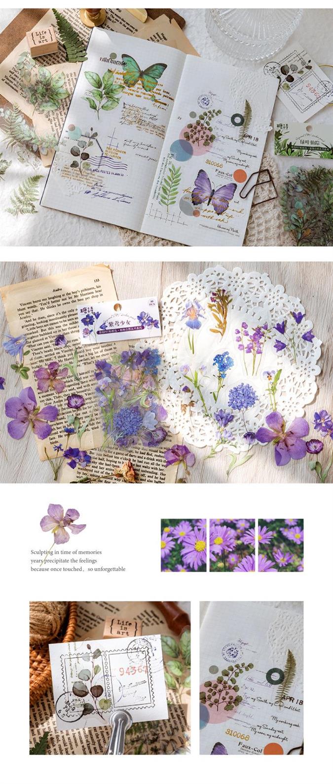 40pcs Plant & Nature Flower Decorative PVC Stickers Daisy & Mushroom DIY Scrapbooking Labels Journaling Stationery Album Decals