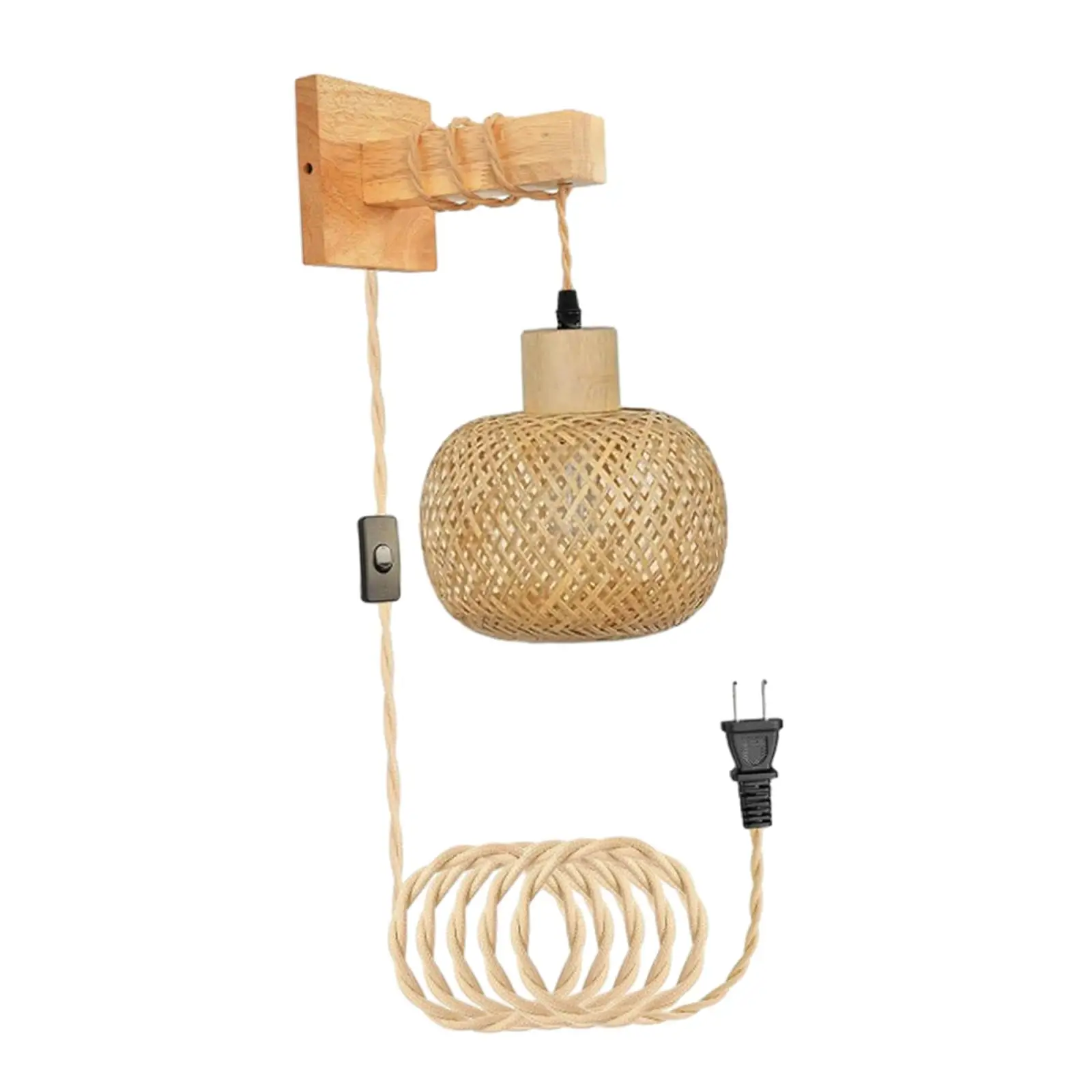 Wall Sconce Wall Mount Sconce Plug in Pendant Light Bamboo Bedside Wall Lamp for Bathroom Room Farmhouse Reading